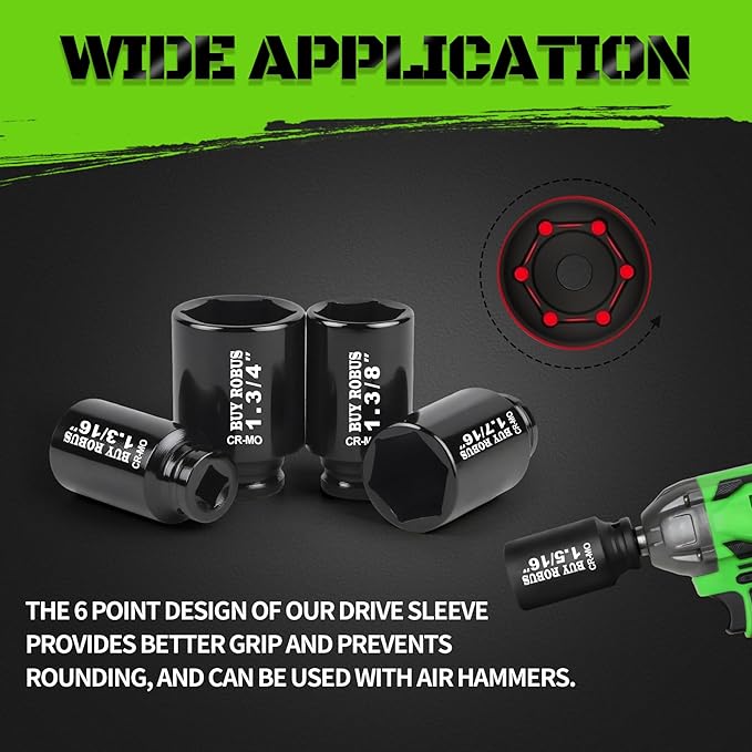 1/2"12-Piece Extended Drive Impact Socket Set, Deep SAE Spindle Axle Nut Impact Socket Set, Cr-Mo, 1-1/16, 1-1/8, 1-3/16, 1-1/4, 1-5/16, 1-3/8, 1-7/16, 1-1/2, 1-9/16, 1-5/8, 1-11/16, 1-3/4 Socket