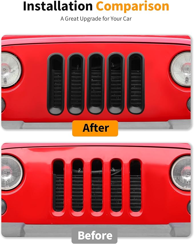 Hoolcar Grill Inserts Front Grille Mesh Cover Guard for Jeep Wrangler JK 2007-2017 Clip-on Grille Exterior Accessories, Matte Black