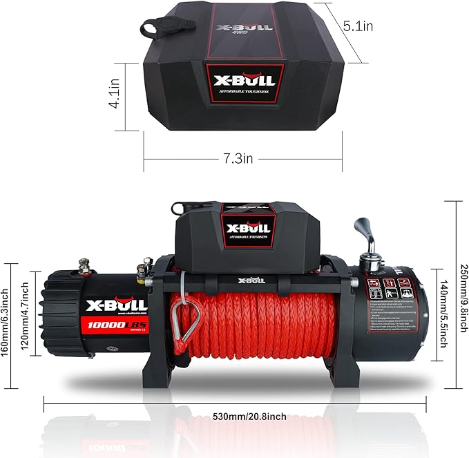 X-BULL Winch 10000 lb. Load Capacity Electric Winch Kit 12V Synthetic Rope,Waterproof Electric Winch with Hawse Fairlead, with Wireless Handheld Remote and Corded Control Recovery