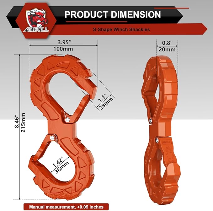 3/8 Tow Hook, Winch Hook for Off-Road Recovery, Towing Shackle 33000 Lbs, G80 Heavy Duty Strength Integrated Winch Quick Shackle, Orange