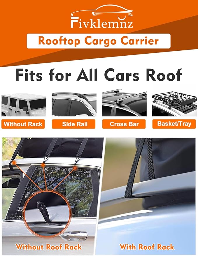 FIVKLEMNZ 30 Cubic Car Rooftop Cargo Carrier Roof Bag Waterproof for All Top of Vehicle with/Without Rack Includes Topper Anti-Slip Mat + Reinforced Straps + 6 Door Hooks + Luggage Lock