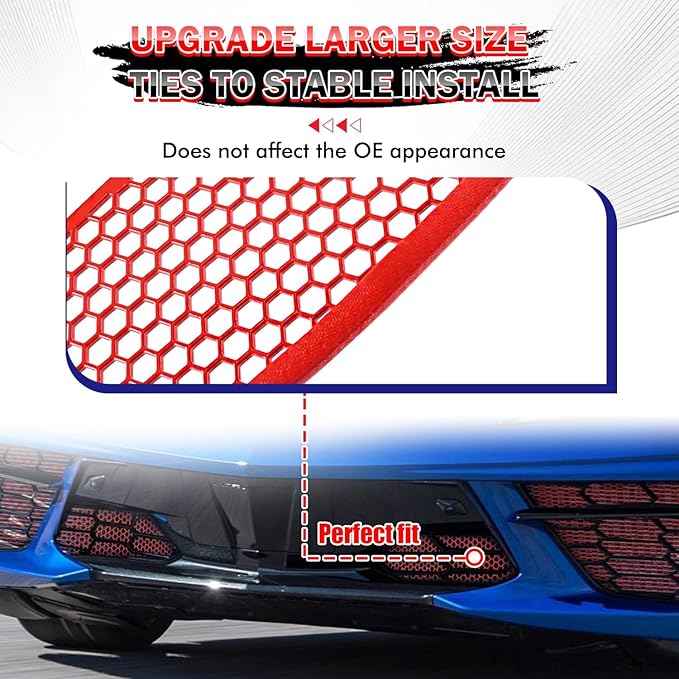 4Pcs Black Upgraded Front Outer & Inner Radiator Guard,Body Bumper OEM Style Front Outer Grill Guard Car Grille Vents Insert Mesh Set for Corvette C8 Stingray Z51 Convertible/HTC 2020-2025