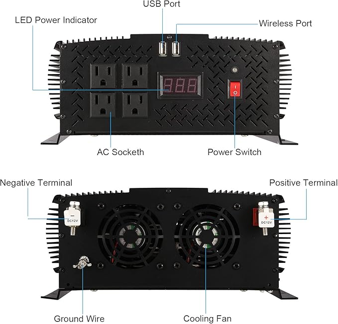 5500W Inverter 12V to 110V/120V Power Inverter Truck RV Solar Power Inverter 5000 watt Inverter 12V to 110V Converter with LCD Display