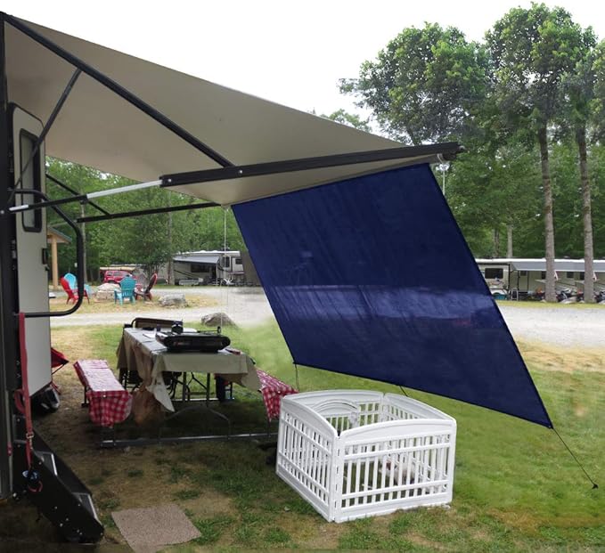 Tentproinc RV Awning Sunshade Screen 8' X 10' 3''(fit for 11' Awning) Mesh Sun Shade for Motorhome Camping Trailer Awning Shadescreen Block UV Glare Sunscreen - 3 Year Warranty (Navy Blue)