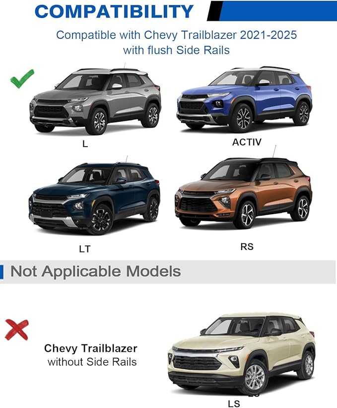 Lockable Roof Rack Cross Bars 260lbs Compatible with Chevy Chevrolet Trailblazer 2021 2022 2023 2024 2025 2026 L LT ACTIV RS, All Aluminum Heavy Duty Roof Rails Crossbars Cargo