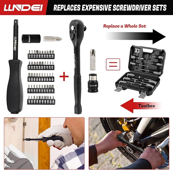 LLNDEI 1/4 & 3/8 Inch Drive Impact Socket Set, 186 Pieces Metric and Standard Full Sockets, CR-V Deep & Shallow Sockets Tool Set with Ratchet Wrench Handle, Spark Plug Socket, Bits for Mechanic