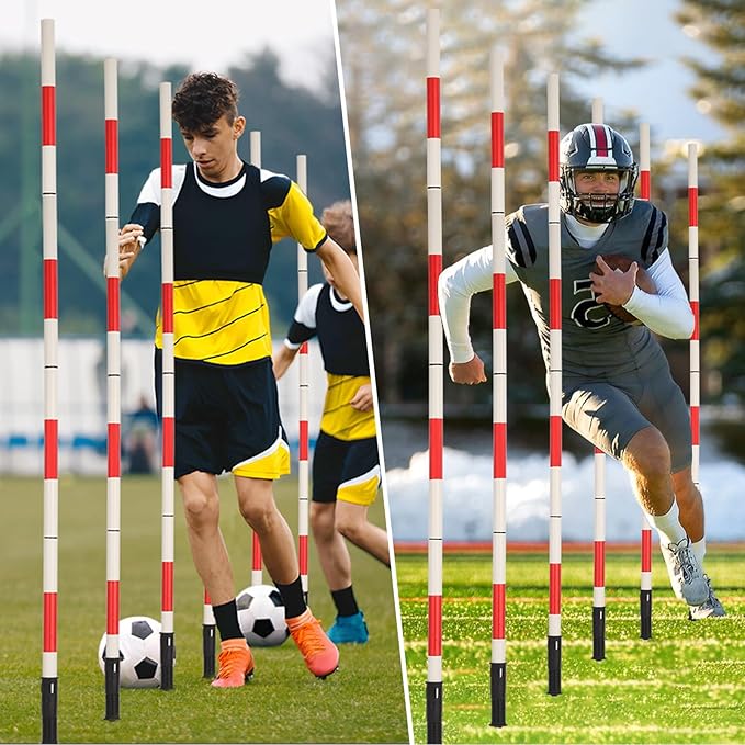 Tansheep Soccer Agility Training Poles Equipment with Bag, 6 Agility Poles with Spring, 3 Horizontal Sticks, Multifunctional Soccer Training Set for Kids Youth Adults