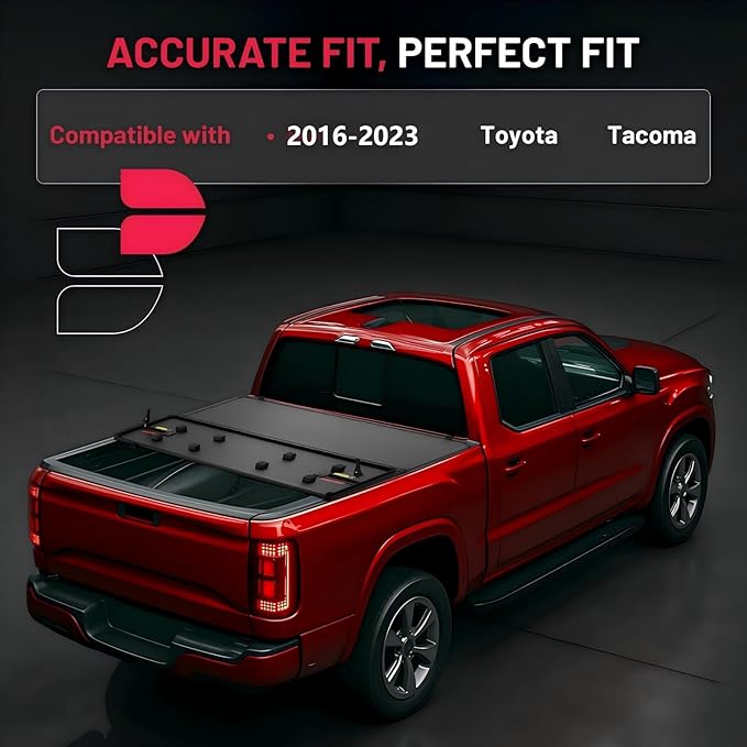 BDFHYK 5' FRP Hard Tri-Fold Truck Bed Tonneau Cover Compatible with Toyota Tacoma Double Cab 2016-2023 5.0 FT (60.3") Bed (Excl. Trail Edition) w/OE Track System, Waterproof, No-Drill, Anti-Theft