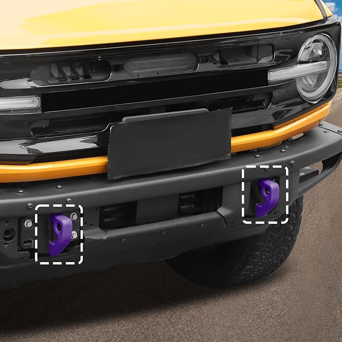 Jimen Fit for Ford Bronco 2021-2024, 2PCS Front Bumper Tow Hook Covers Protector Exterior Accessories (Purple)