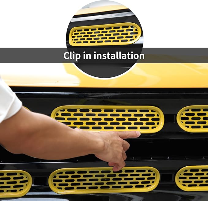 Front Grill Mesh Grille Inserts Cover Frame Trims Kit 6Pcs Fit for Ford Bronco 2021-2025+ 2/4 Door Exterior Accessories (Yellow)