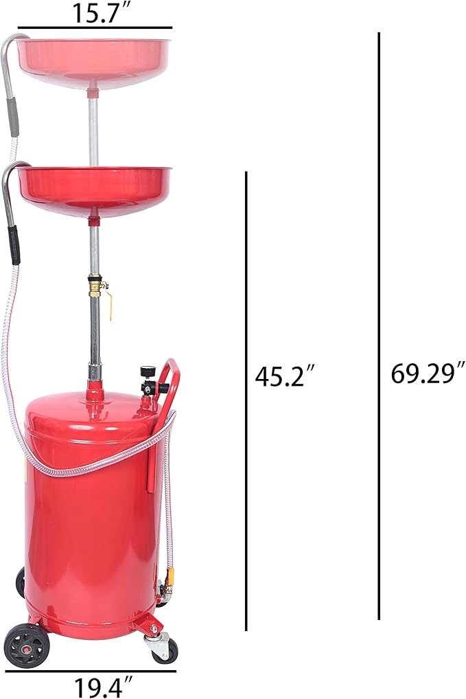 Aain Portable Oil Drain Container,20 Gallon Waste Oil Drain Tank,Air Operated Drainer for Oil Change,Portable Fluid Drain Disposal with Adjustable Height,Heavy Duty Construction with Wheels