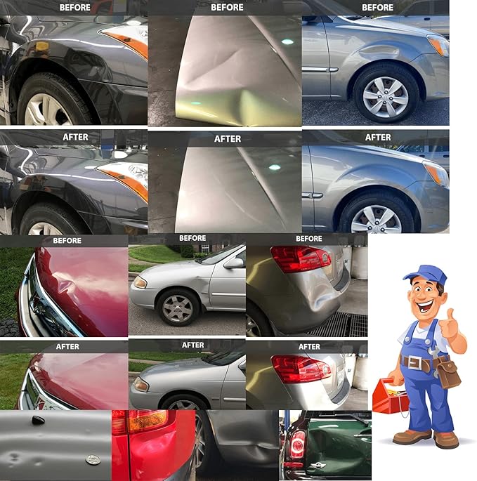 Car Dent Puller Kit, Dent Remover Tool for Car Dent Repair with High Adhesive Puller Tabs, Hot Glue Gun & Sticks, Slide Hammer T-Bar, Air Wedge, PDR Tools for Paintless Dent Removal at Home Garage