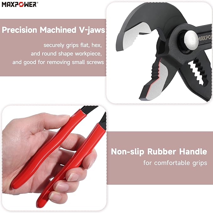 MAXPOWER 10 inch Water Pump Pliers, with 1.2 inch Jaw Capacity Opening Push Button Lock Pliers