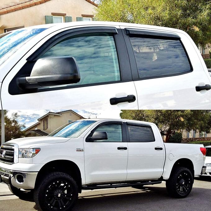 Lightronic Extra Durable Outside-Mount Auto Vent Window Visors Rain Guards, Fits 2007-2021 Toyota Tundra CrewMax, SR5/Limited/1794 Edition/Platinum/TRD Pro (4-Door Extended Crew Cab), Smoke, 4-Pcs
