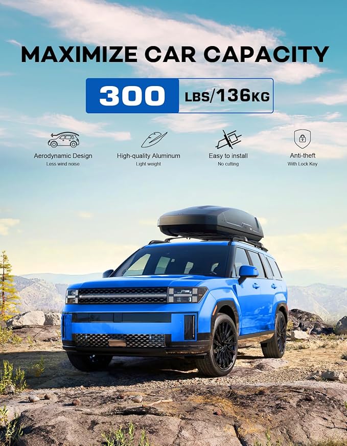 300lbs Lockable Roof Rack Cross Bars Compatible with 2024 2025 2026 Hyundai Santa Fe & Santa Fe Hybrid with Raised Side Rails (Not for SE), Heavy Duty Aluminum Roof Rails Crossbars Canoe