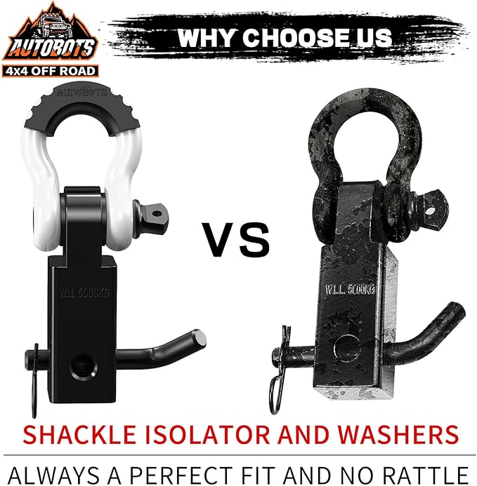 AUTOBOTS Tow Hitch Receiver 2", 45,000 Lbs Break Strength Shackle Hitch Receiver with 5/8" Screw Pin, 3/4 Shackle, Towing Accessories for Vehicle Trailer Recovery Off-Road White&Black