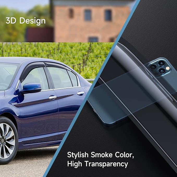 ACLONG Smoke Rain Guards Fit for Honda Accord 2013-2017 Tape-On Side Shatterproof Window Visor, Window Deflectors, 4-Piece Set