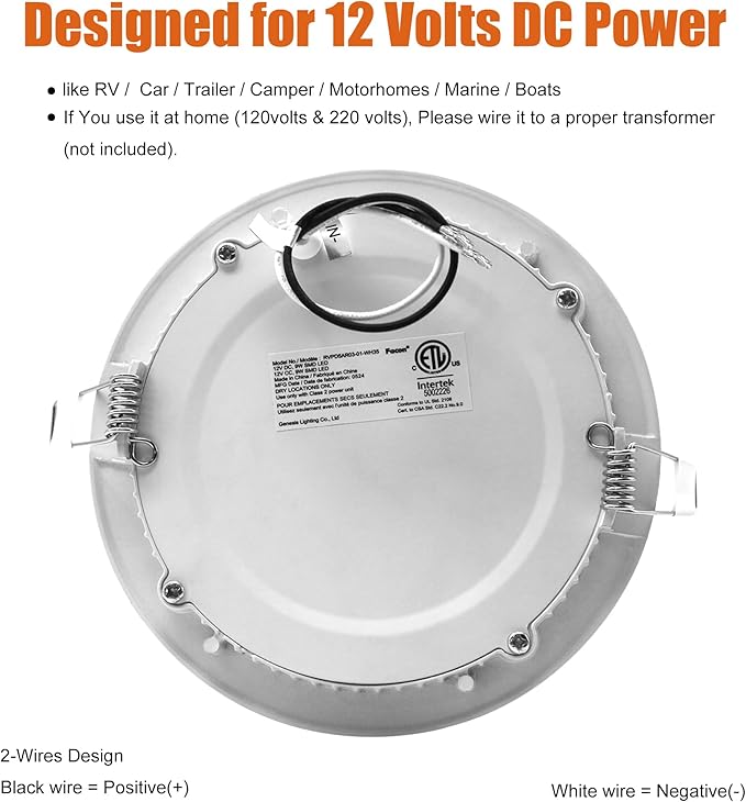 Facon 5Inch 12V LED Puck Light RV Interior Light, Aluminum Slim Recessed Mount Panel Light, 12Volts RV Light Fixture for Van Camper Trailer Motorhome Boat (5Packs, 5Inch 3500K)