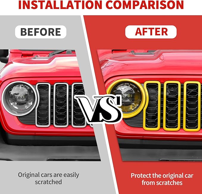 Jimen for 2024 Jeep Wrangler 4xe grill inserts, 9PCS Headlight Cover & Grille Insert Compatible with Jeep Wrangler JL JLU 2024+, NOT FIT JL Sport/Sport S (Yellow)
