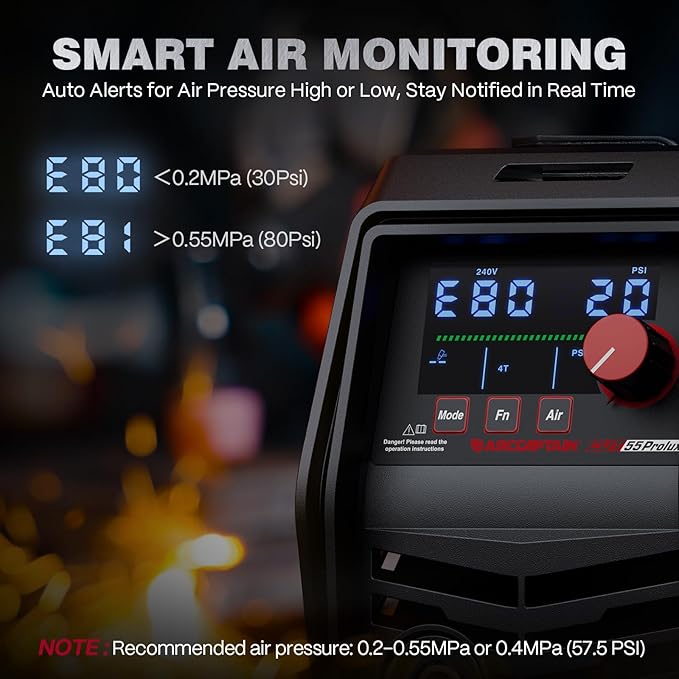 ARCCAPTAIN iControl CUT55 Prolux Plasma Cutter Machine, [APP Control] 55 Amp Non-Touch Pilot Arc, 120V/240V, Upgraded LED Display, Expanded Metal, Rust Removal, Air Pressure Detection for Home DIY