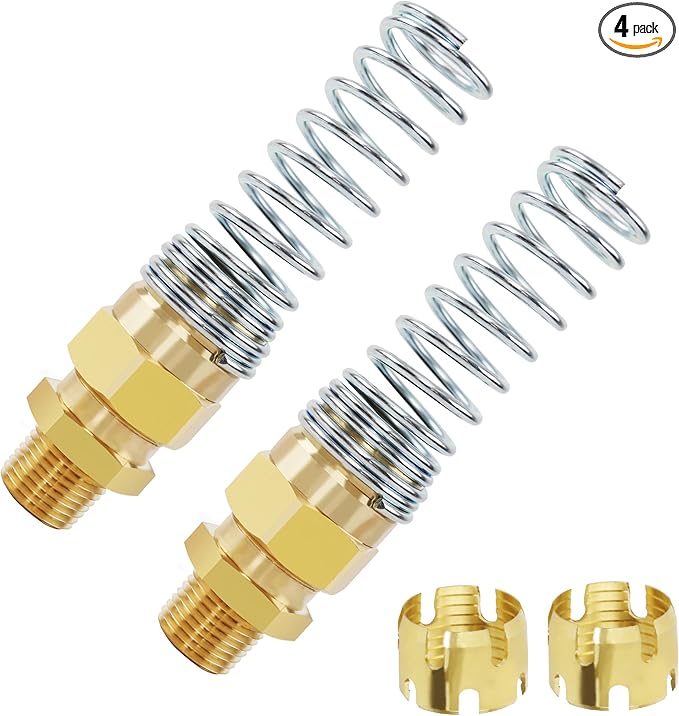 1/2” Hose x 1/2” Male Connector with Spring Guard, Dzakoot 2 Pack Air Brake Hose End Fitting with 2 Pack 1/2” Sleeve Tube