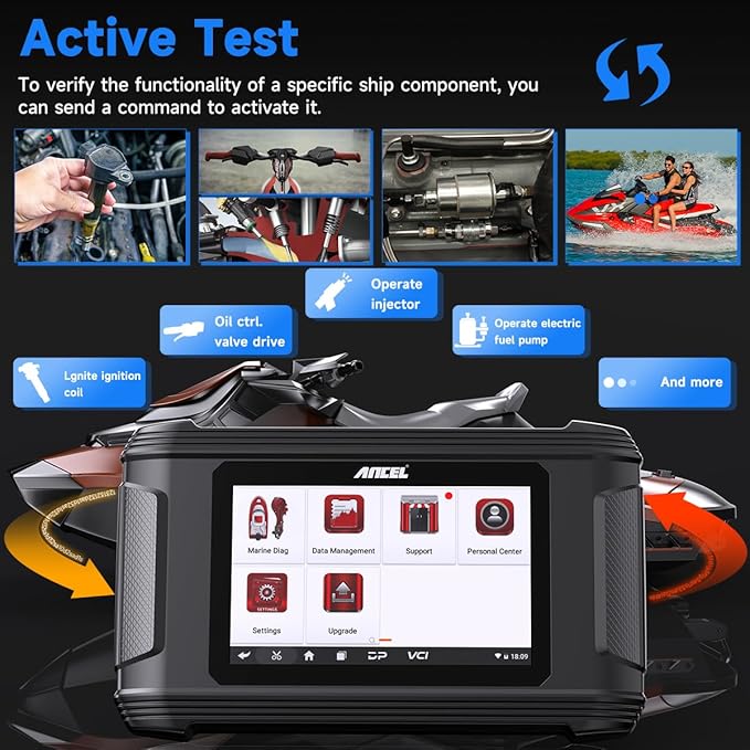 ANCEL MR500 Marine Diagnostic Tool for Yamaha (2003–2024) – Jet Ski & Outboard Engine Scanner, 15+ Service Functions, Read/Clear Codes, Live Data, Active Tests