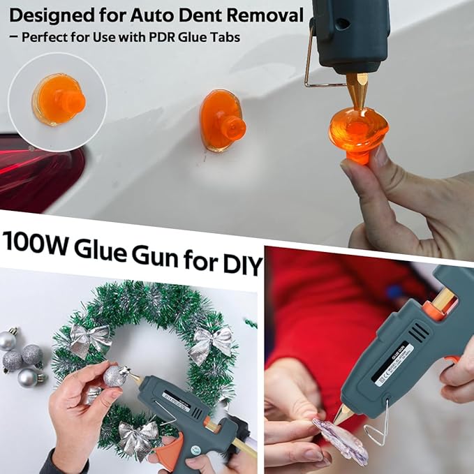 Hot Glue Gun for Car Dent Repair, 100W High Temp with Fast Heating, Anti-Drip Nozzle & 10 Sticks – Professional Auto Body Tool, Supplementary Kit, Excl, Dent Tools