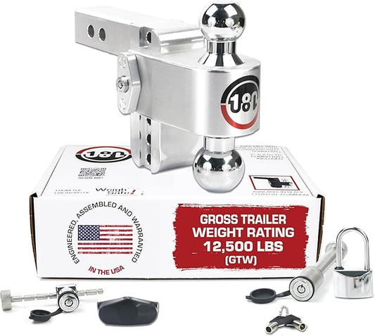 Weigh Safe Adjustable Trailer Hitch Ball Mount, 4" Adjustable Drop Hitch for 2" Receiver w/ 4 pc Keyed Alike Lock Set, Heavy Duty Aluminum Trailer Tow Hitch w/Chrome Plated Tow Balls, 12,500 lbs GTW