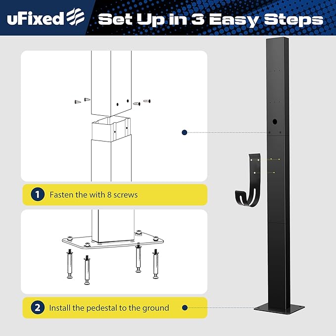 Tesla Charger Pedestal Outdoor EV Charger Stand with Holder for EV Charging Station Black