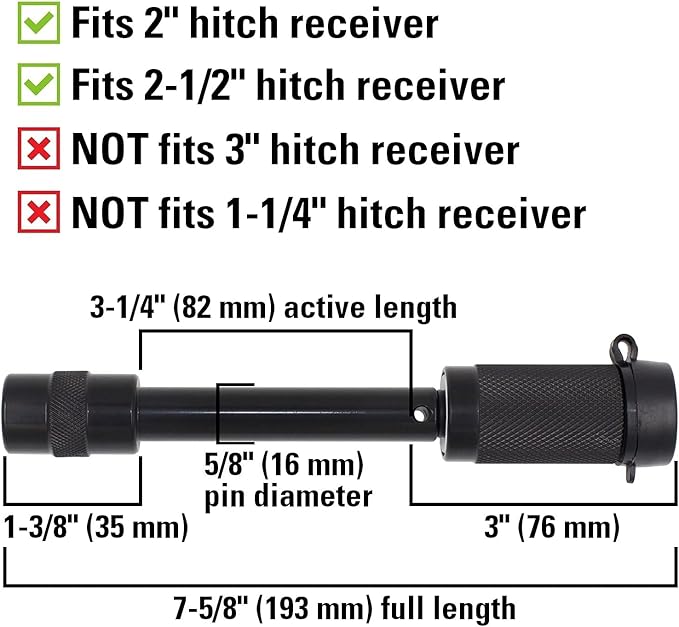 79630 Keyed Alike 5/8" Trailer Hitch Lock with Extra Long 3-1/4" Span, Double Safety Tow Hitch Receiver Locking Pin for Class III IV Hitches with 2" and 2.5" Receivers