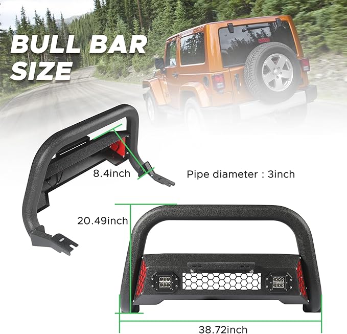 Bull Bar Fit for Ford F150 2004-2025 with LED Light & w/License Plate Bracket DIY Paintable Truck Front Bumper Brush Push Bar Front Grille Guard Protector