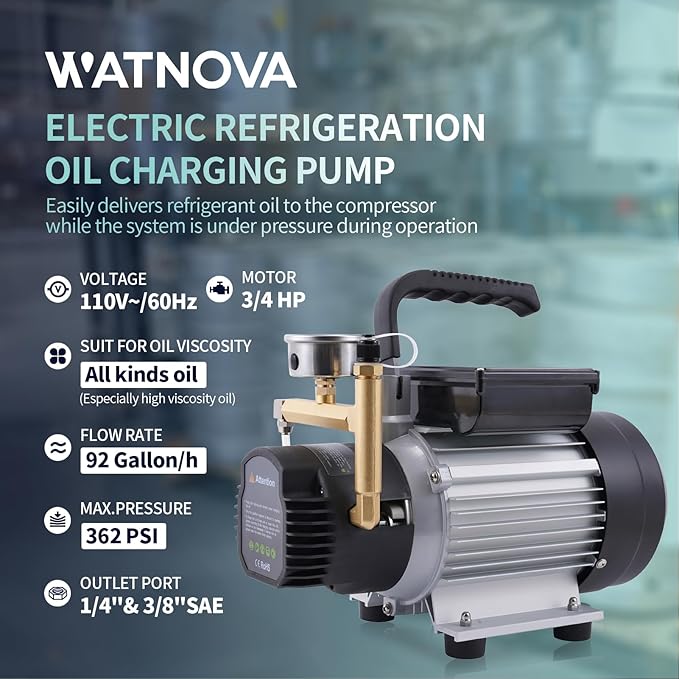 WATNOVA Electric Refrigeration HVAC Oil Pump | Exceed The Efficiency of Hand Pump | Refrigeration Oil Pump 3/4HP, 92Gallon/h, 362PSI | Top-Mount Gauge, for a Variety of Large Refrigeration Systems