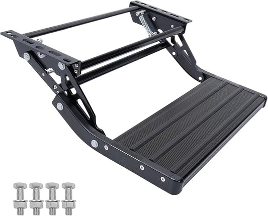 RV Step, 1-Step, Manual Foldable RV Steps, 400 LBS Load Capacity, Retractable Aluminum Alloy Camper Steps, Thickened Steel Plate Trailer Steps, Non-Slip Design, Ideal for RV, Trailer, Camper, Black