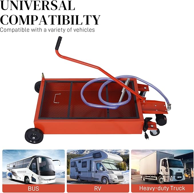 17 Gallon Oil Drain Pan with Electric Pump, Low Profile Oil Pans for Truck, Car Changing Oil, Foldable Handle/7 Ft Evacuation Hose/Swivel Casters Wheels