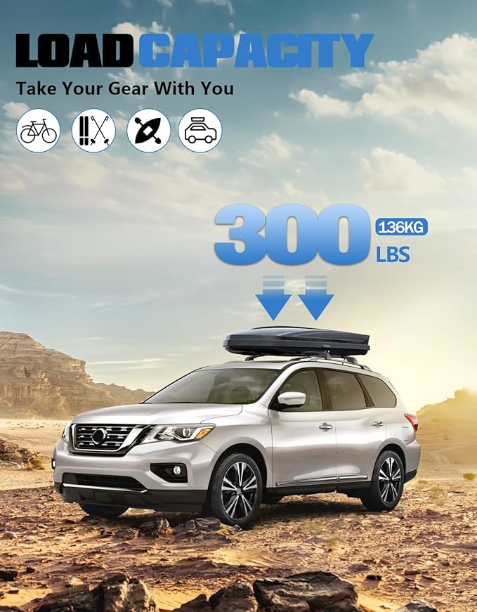 FengYu 300lb Lockable Roof Rack Cross Bars Compatible with 2013-2021 Nissan Pathfinder & 2014 Pathfinder Hybrid with Raised Side Rails, Heavy Duty Aluminum Roof Rails Crossbars