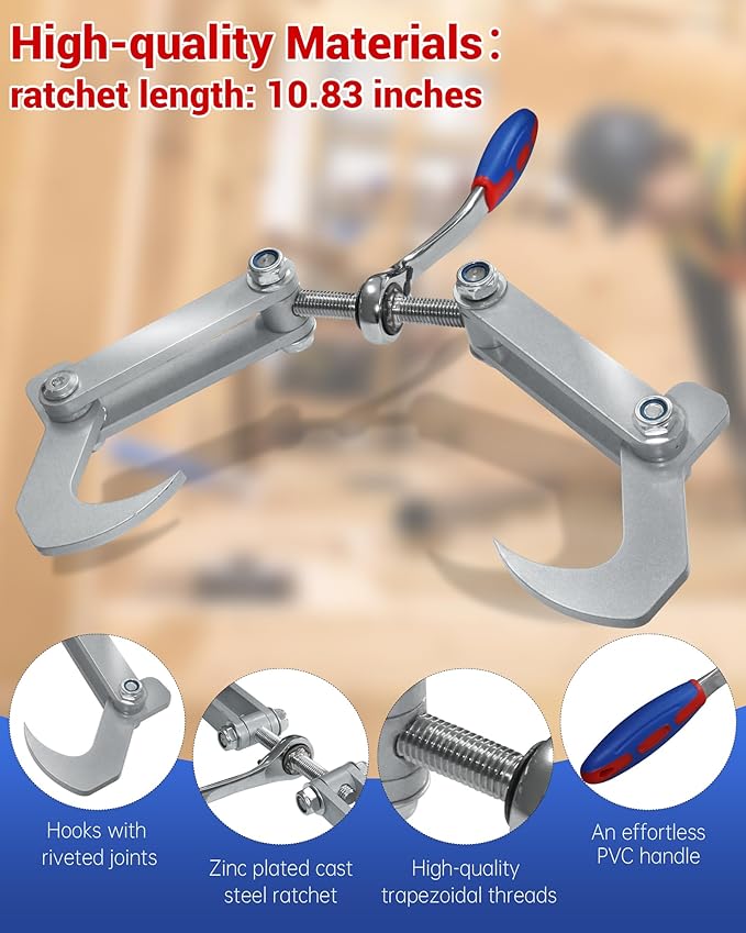 Ratcheting Beam Puller, Wall Puller Framing Tool, Clamping Travel 4.53 In, Ratchet Length: 10.83 Inches, Fit for For Clamping, Pulling and Compressing Timber