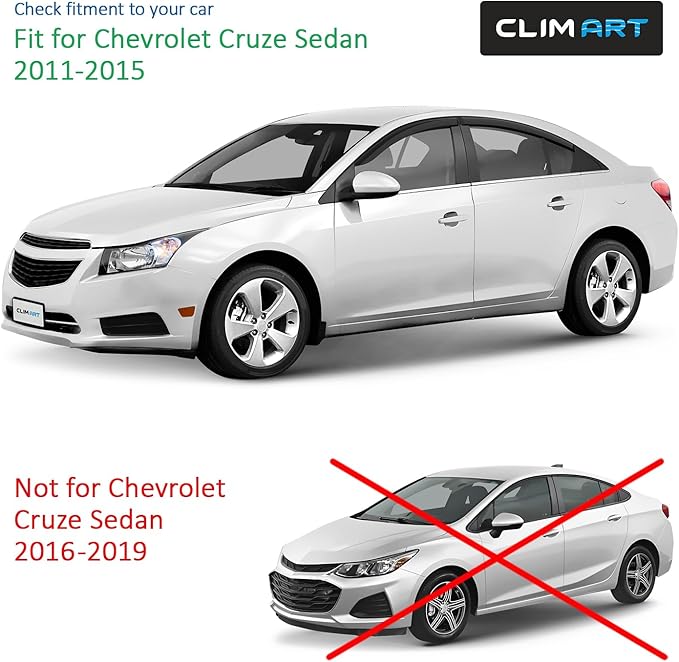 CLIM ART Incredibly Durable Rain Guards for Chevrolet (Chevy) 2011-2015 Cruze Sedan, Original Tape-on Window Deflectors, Vent Deflector, Vent Window Visors, Car Accessories, 4pcs- 411105LPv