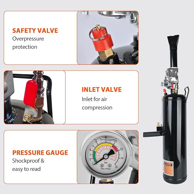 Tire Bead Seater, 12L/3.2 Gallon Air Trigger Seating Inflator, 145 PSI Portable Tire Inflator Tool, 87-116 PSI Operating Pressure for Tractor Truck ATV Car and Automobile Repair