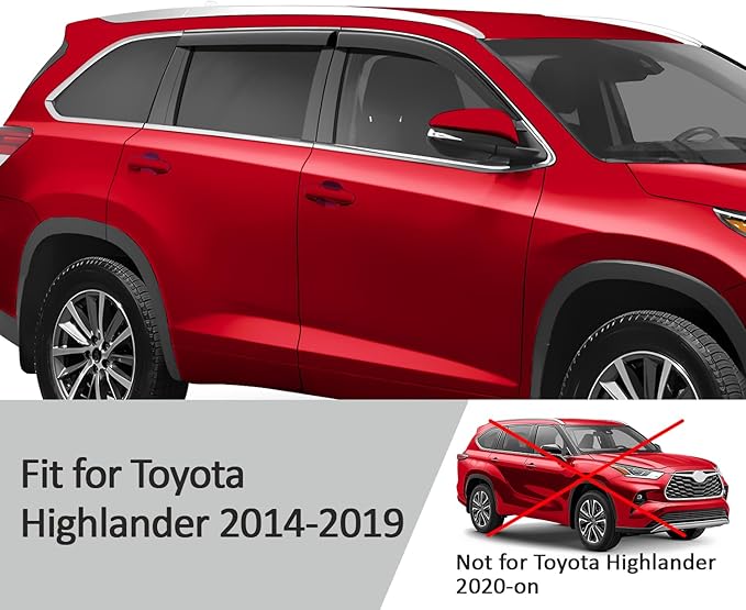 Voron Glass Tape-on Extra Durable Rain Guards for Toyota Highlander 2014-2019, Window Deflectors, Vent Window Visors, 4 Pieces - 120060