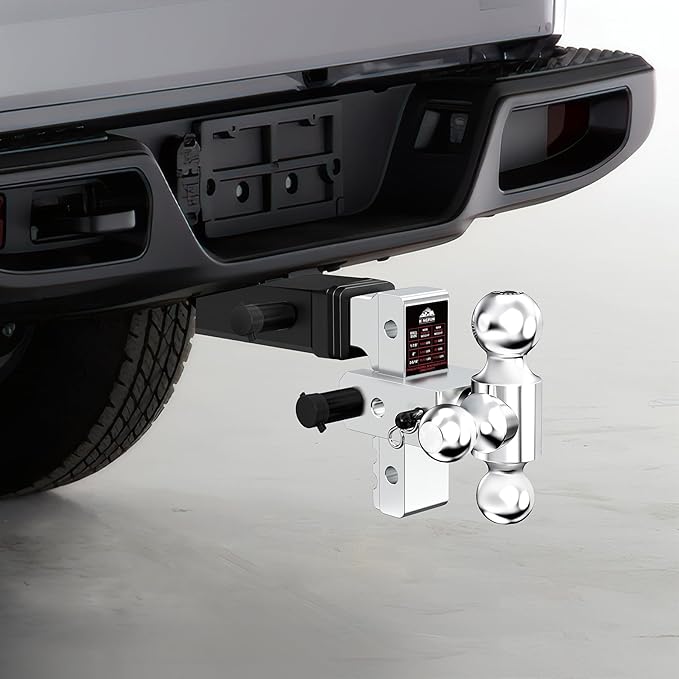 Kingfun Adjustable Trailer Hitch - Drop Hitch 2.5 Inch Receiver, 6 Inch Drop/Rise Tow Hitch, Tri Ball (1-7/8" & 2" & 2-5/16" Balls), 18500 Lbs Gtw, Aluminum Heavy Duty Hitch with Anti-Theft Pins