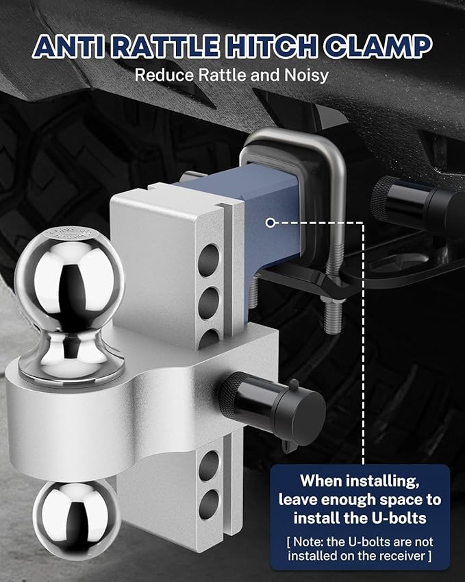 Kohree 6" Adjustable Trailer Hitch Kit Fit 2" & 2.5" Receiver, Drop Hitch with 3 Ball 1-7/8", 2", 2-5/16", 12500 LBS GTW Heavy Duty Tow Hitch with Anti-Theft Pins for Class III & IV Vehicles