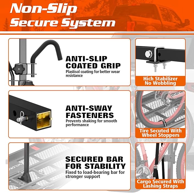 Wildroad Hitch Cargo Carrier with Bike Rack 60" x 24" x 14" Folding Trailer Hitch Cargo Carrier 500 LBS Capacity for Standard, Fat Tire and Electric Bike Fits 2" Receiver 60" Basket+Bike Rack