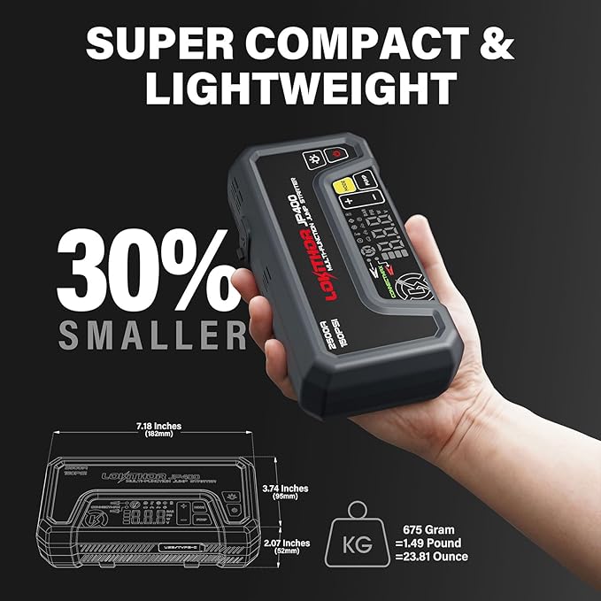 LOKITHOR JP400 Jump Starter with Air Compressor, 2500A 12V Battery Jumper Starter Portable (8.5L Gas/6.5L Diesel) with 150PSI Tire Inflator Portable Air Compressor, LED Light, ConnectMax Tech