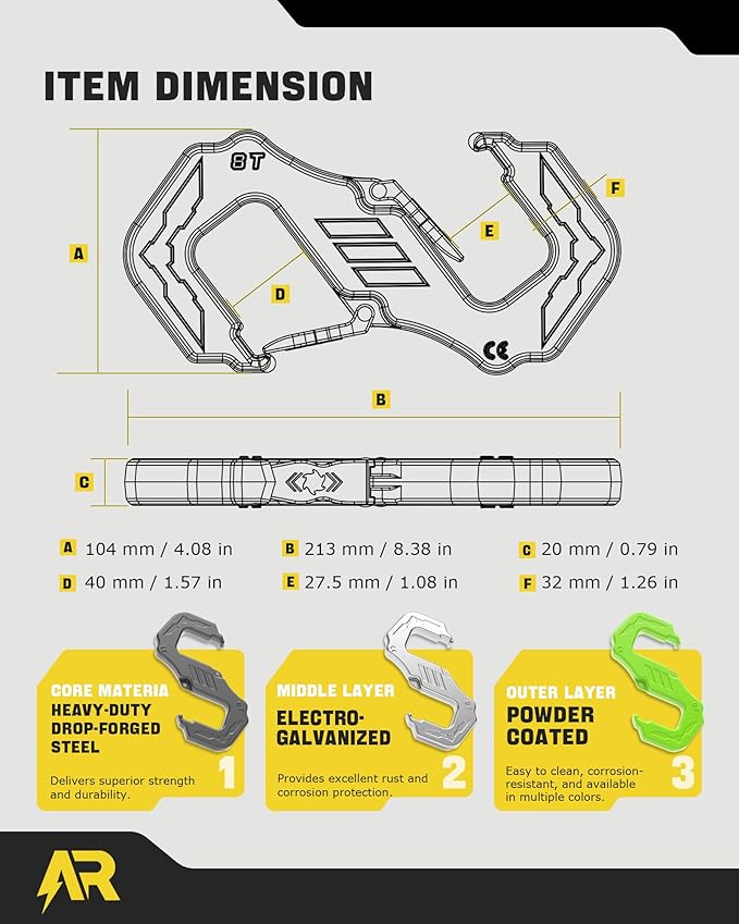 3/8" S Tow Hook, G80 Steel Quick Winch Shackle 33,000Lbs Break Strength, Heavy Duty Off-Road Recovery Connect Hook for SUV, Truck, Trailer & Towing Applications, Green