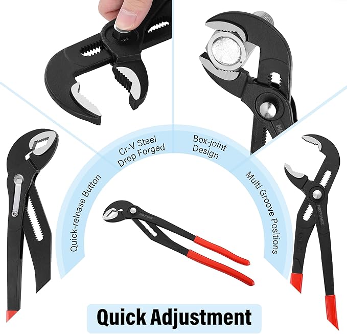 MAXPOWER 16 inch Water Pump Pliers with 3 inch Jaw Capacity Opening Push Button Lock Pliers