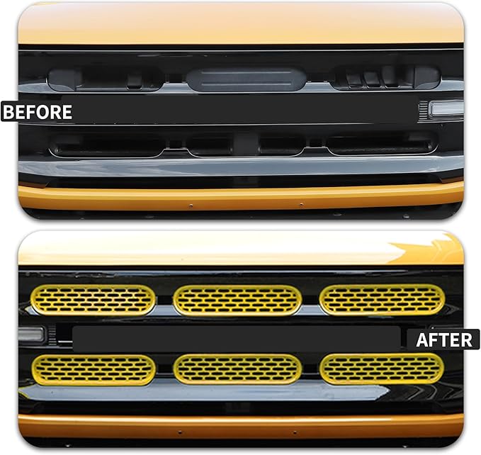 Front Grill Mesh Grille Inserts Cover Frame Trims Kit 6Pcs Fit for Ford Bronco 2021-2025+ 2/4 Door Exterior Accessories (Yellow)