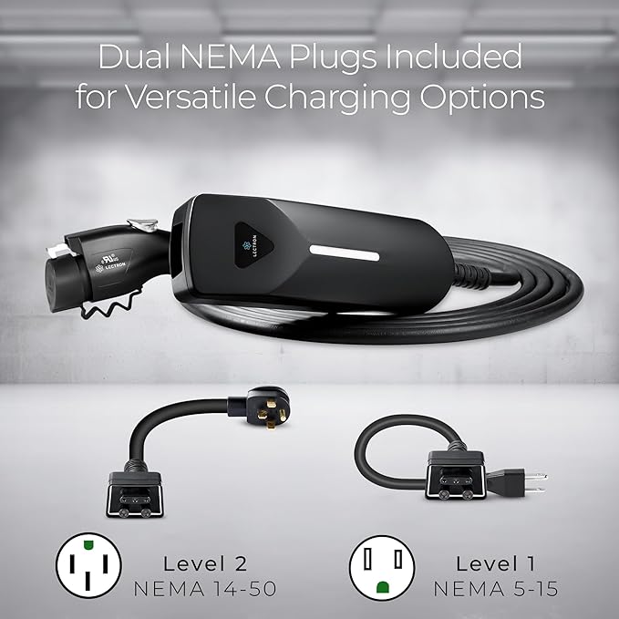Lectron Level 1 / Level 2 EV Charger (12 Amp / 40 Amp) with Dual Charging Plugs (NEMA 5-15 & 14-50) - Portable Electric Car Charger Compatible with All J1772 EVs (Black)