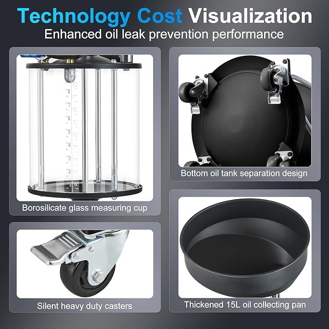 Industrial Fluid Drain Tank, Oil Drain Extractor, Portable Pneumatic Waste Oil Drain with Wheels (Black 5701)