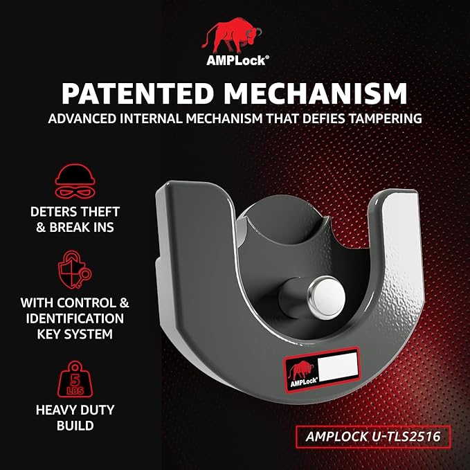 AMPLock U-TLS2516 Heavy Duty Trailer Coupler Lock, 2-5/16" RV & Boat Trailer, Anti-Theft Coupler with Flat Lip Design, Push-Lock System, 2-5/16-Inch Ball Hitch Locks, Trailer Hitch Locks with Keys