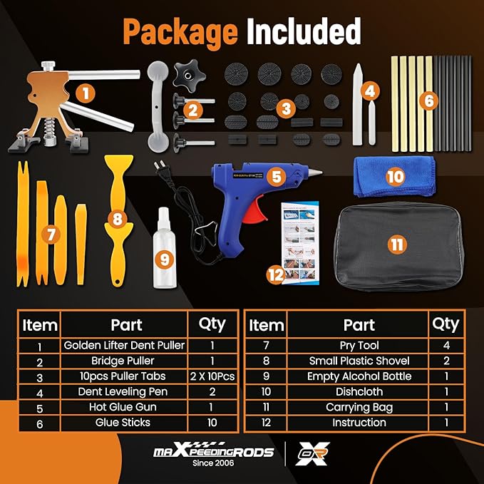 maXpeedingrods Car Dent Puller Dent Removal Kit, Auto Body Paintless Dent Repair Tool, Pops a Dent Remover Kit with Golden Lifter, for Car Dent Repair Metal Surface Dent Removal, 65 PCS